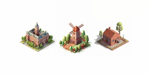 Isometric Game Buildings generated by midjourney