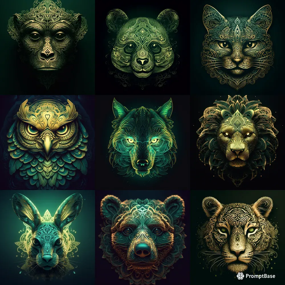 Animal Faces In Ornate Mandala Style