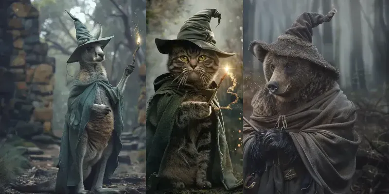 Realistic Magical Animal Wizards generated by undefined