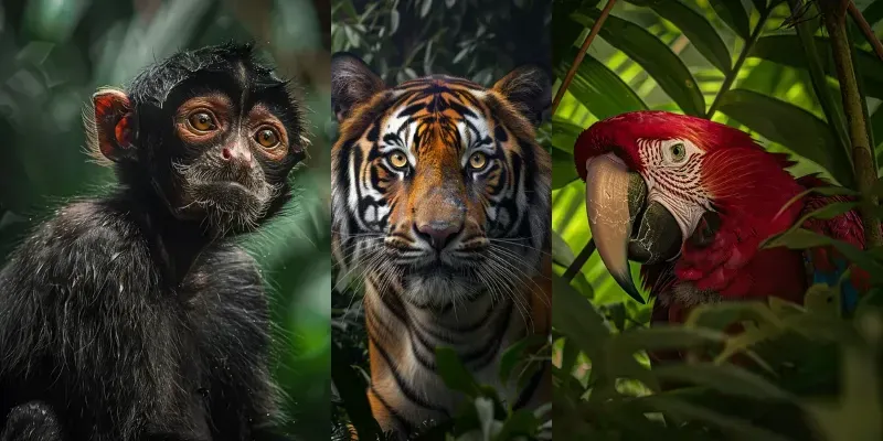 Realistic Jungle Wildlife Photographs generated by undefined