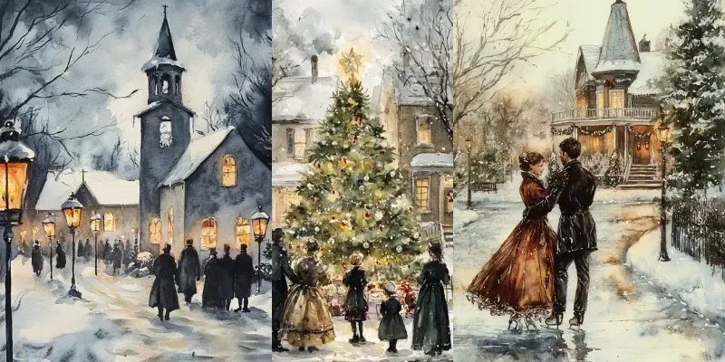 Vintage Christmas Watercolour Paintings generated by undefined