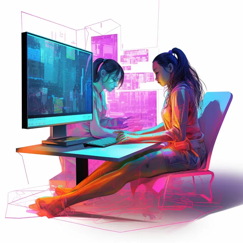Neon Illustrations Of People