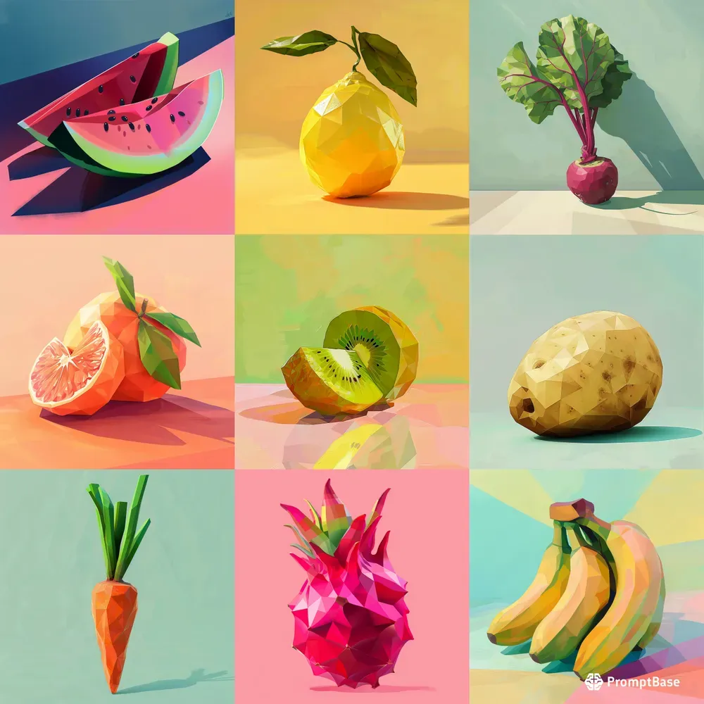 Fruits And Vegetables Low Poly Paintings