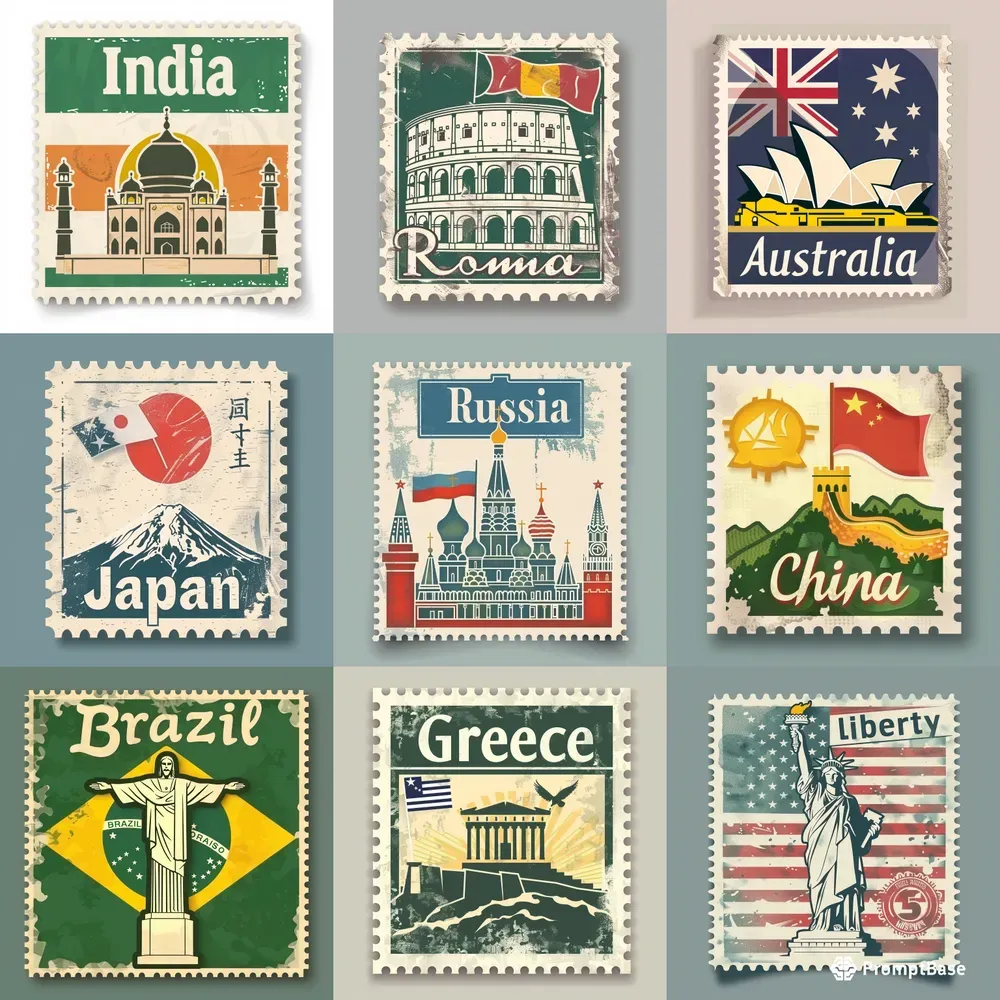 Vintage Postage Stamps Vector Clip Art