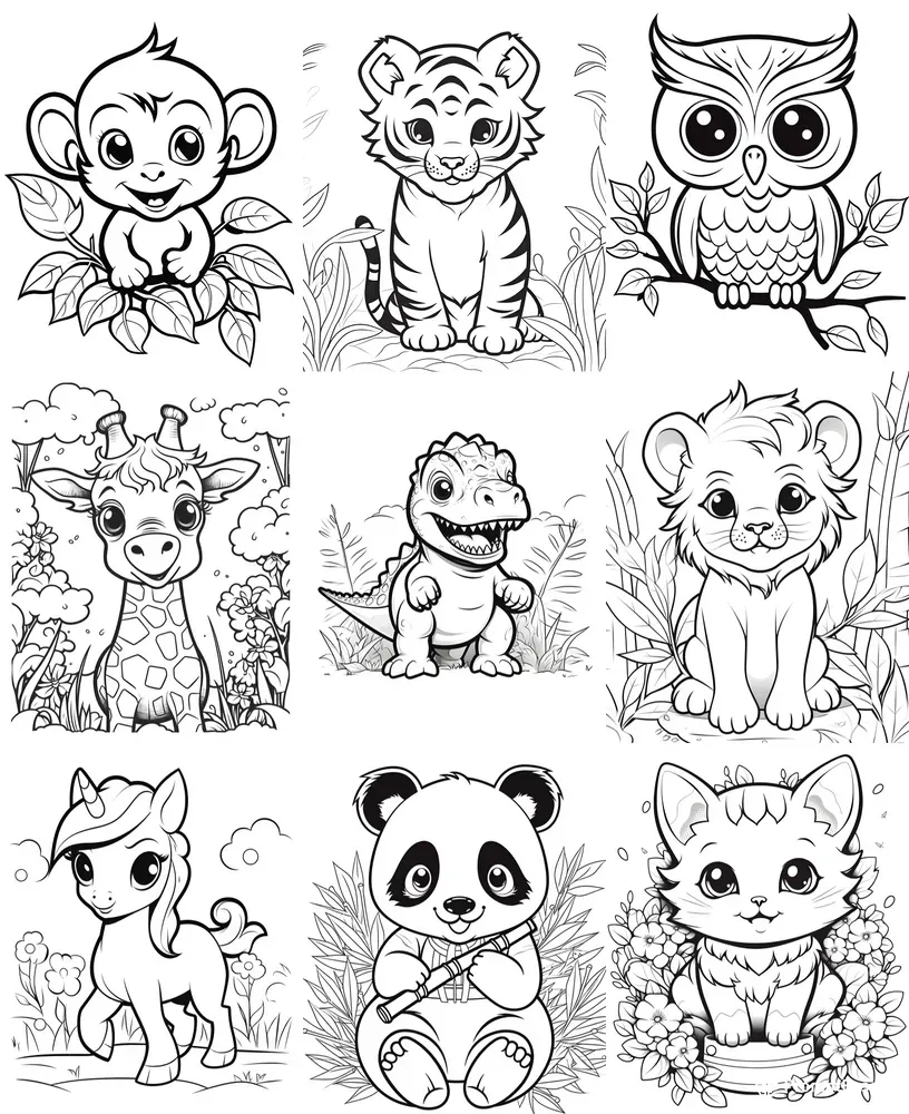 Kawaii Animals Anime Coloring Pages