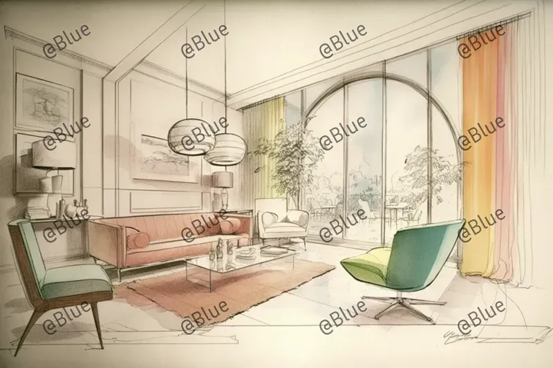 Midcentury Interior Design Sketches