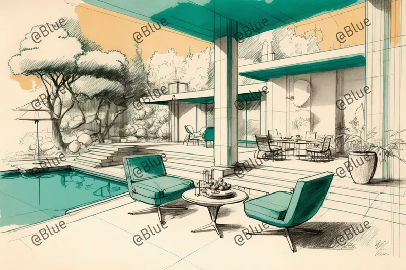 Midcentury Interior Design Sketches
