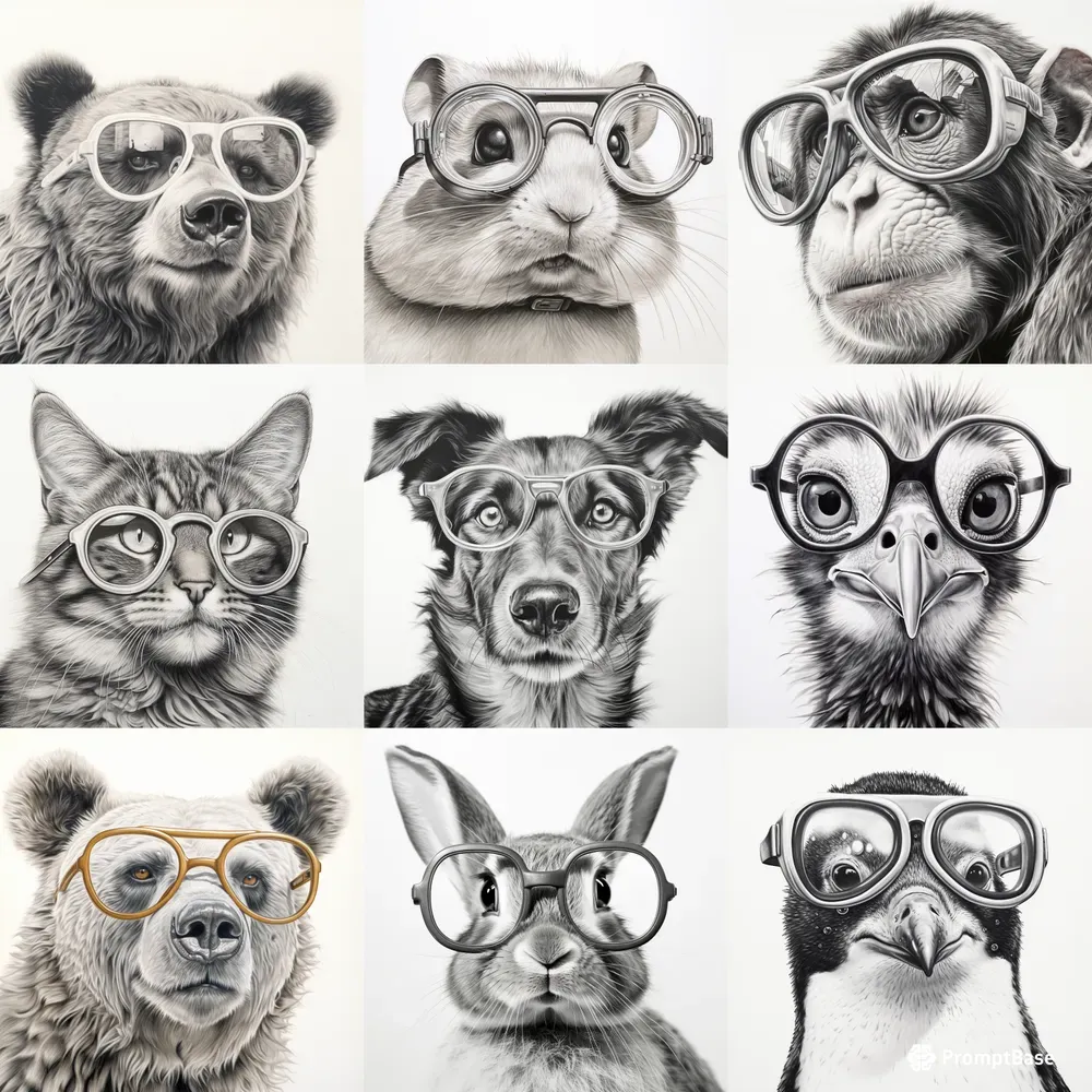 Animals Wearing Glasses Sketches