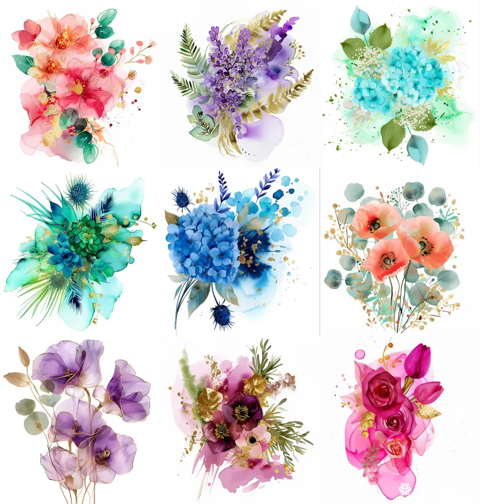 Alcohol Ink Watercolor Flower Cliparts