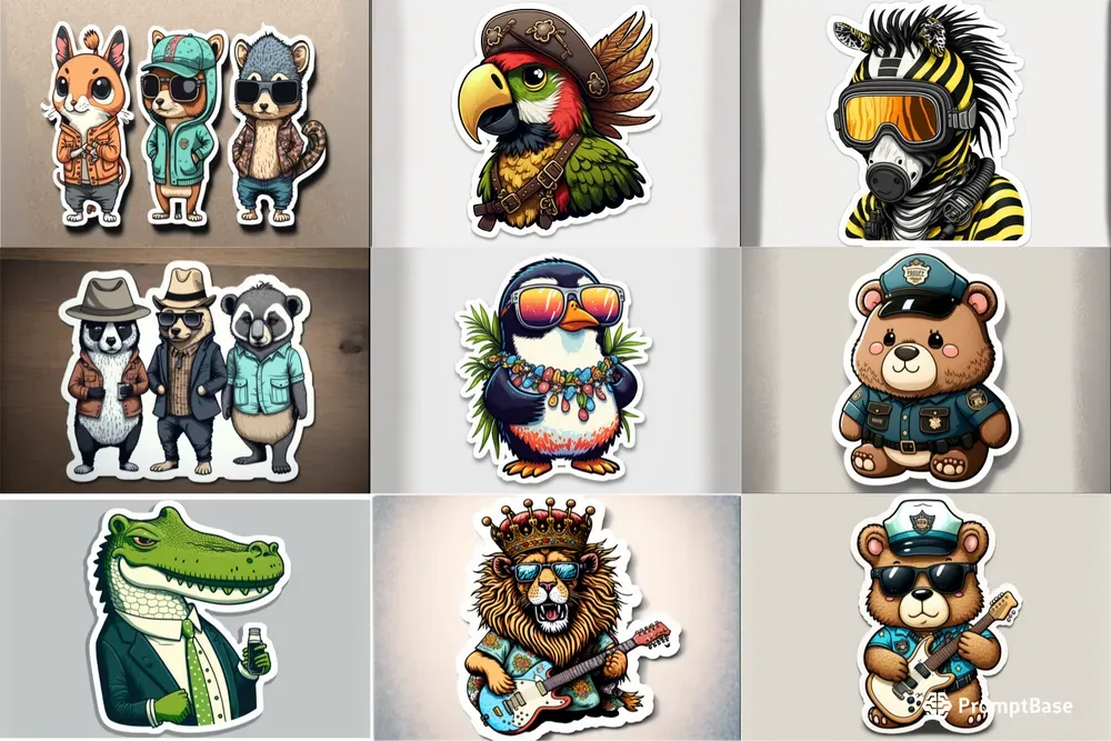 Fashionable Stickers Of Amusing Animals