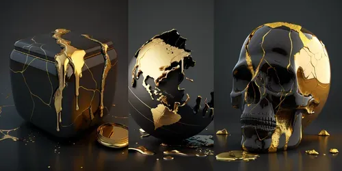 Gold Drip Object Renders generated by midjourney