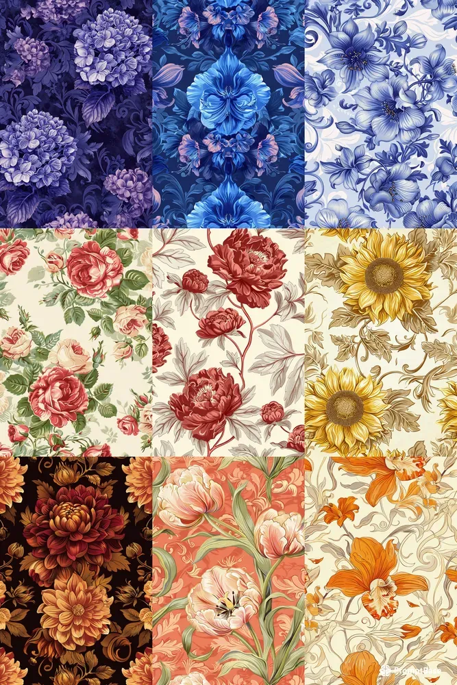Elegant Baroque Floral Seamless Patterns