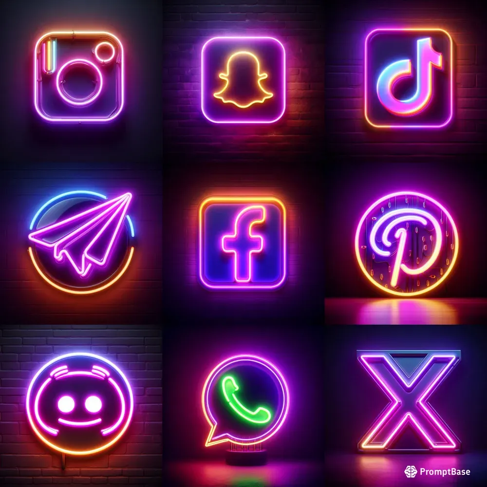 Neon Social Media Logos