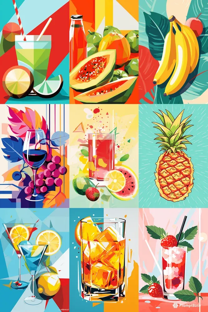 Modern Colorful Fruit And Drinks Posters