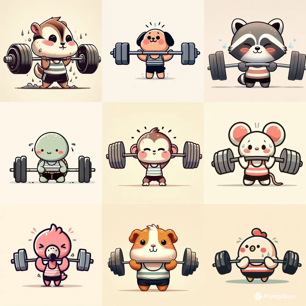 Animal Cartoons Lifting Weights