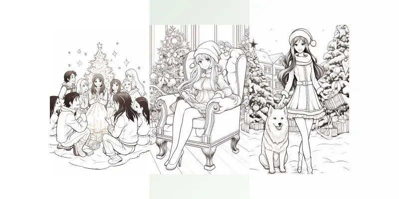 Manga Girls Coloring Books Christmas Style generated by undefined