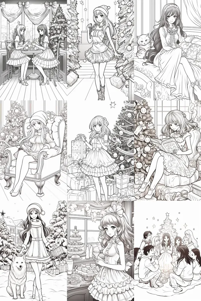 Manga Girls Coloring Books Christmas Style