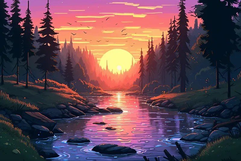 Retro Sunrises Pixel Paradises