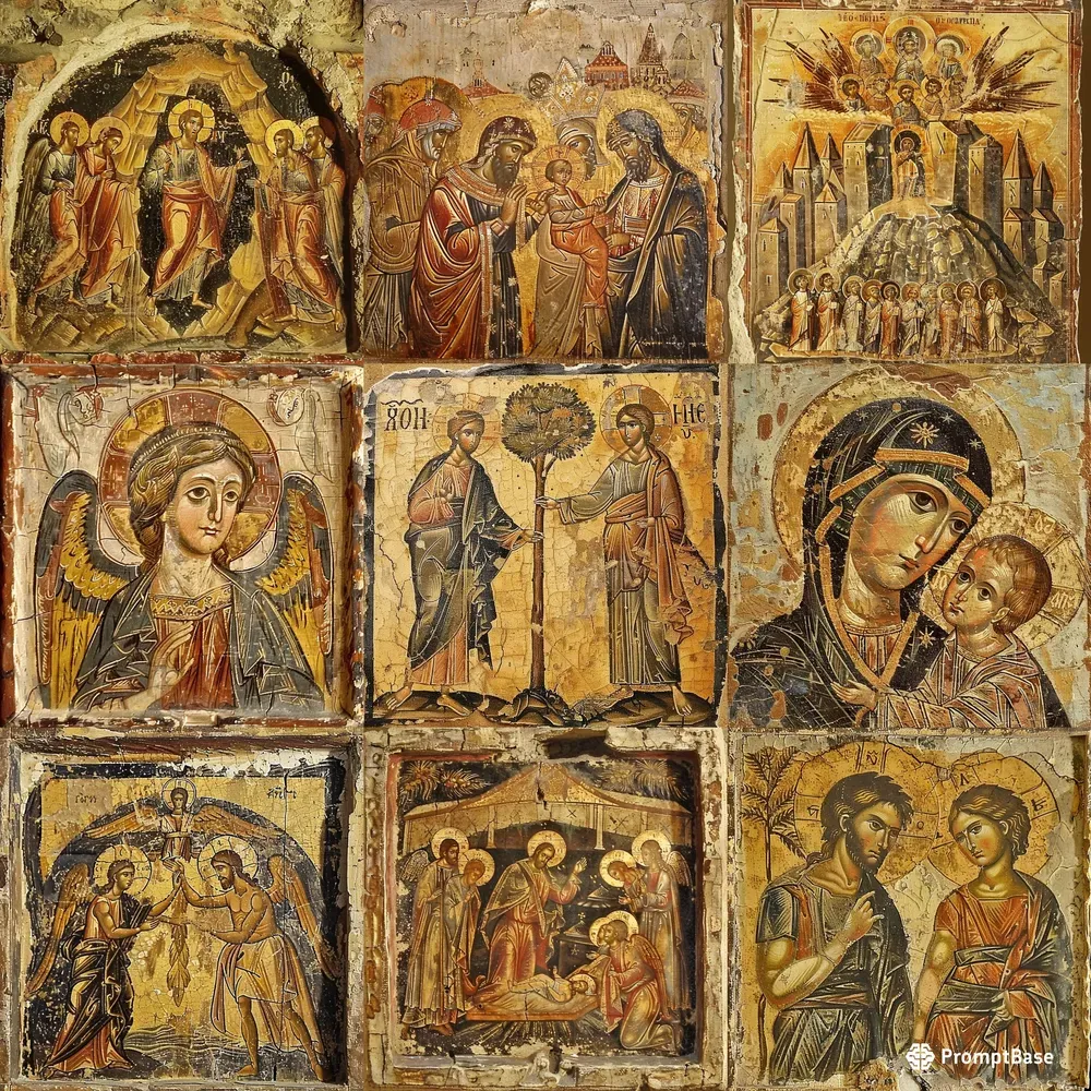 Old Tempera Orthodox Byzantine Icons
