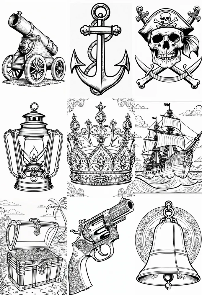 Pirate Elements Coloring Book Pages