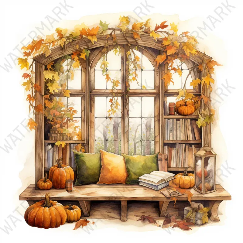 Watercolor Clipart Houses Rooms Seasons