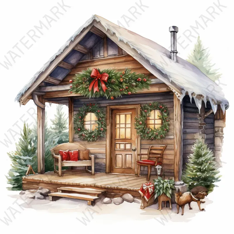 Watercolor Clipart Houses Rooms Seasons