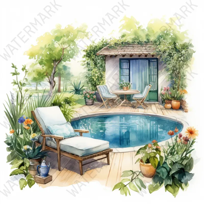 Watercolor Clipart Houses Rooms Seasons