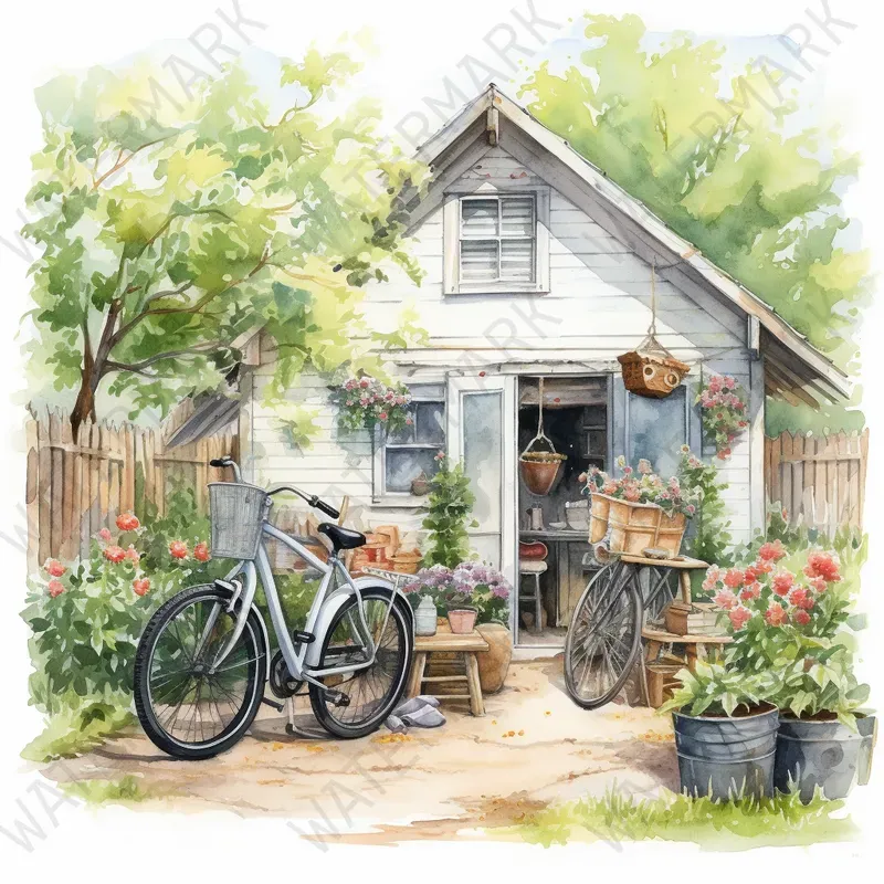 Watercolor Clipart Houses Rooms Seasons