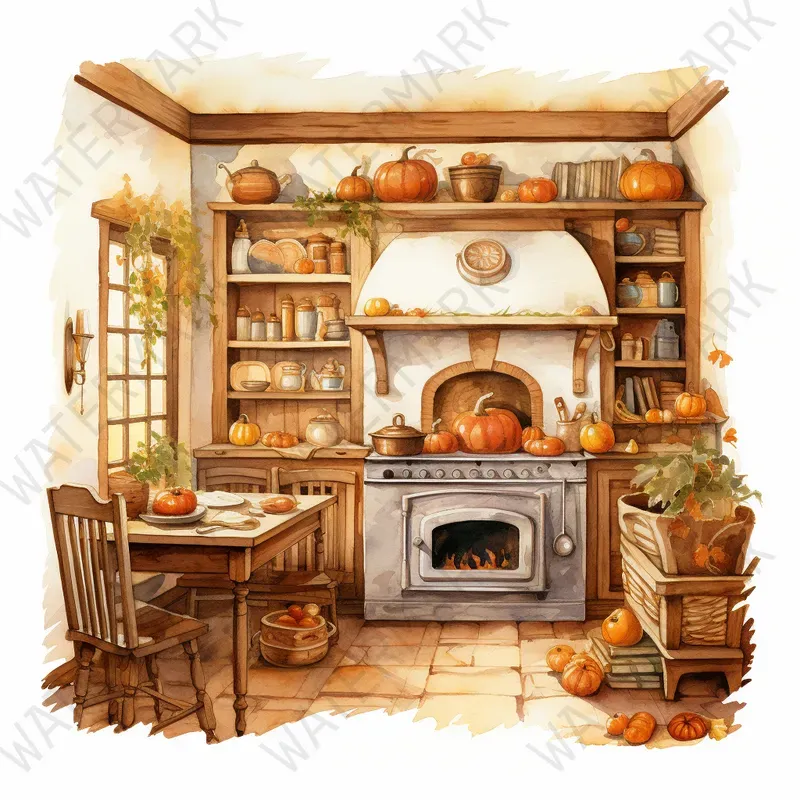 Watercolor Clipart Houses Rooms Seasons