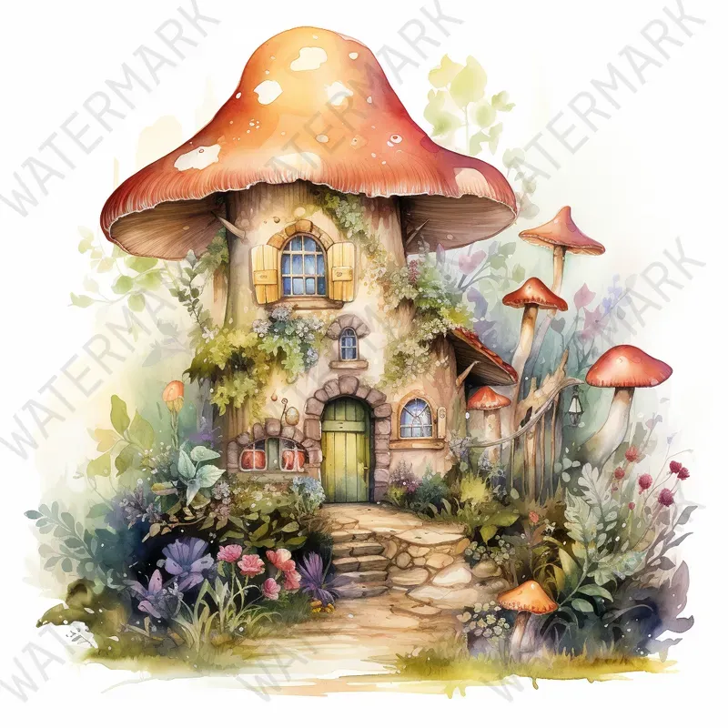 Watercolor Clipart Houses Rooms Seasons