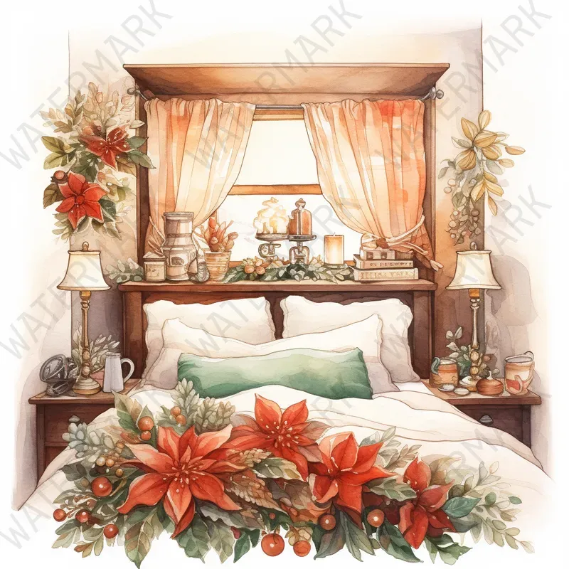 Watercolor Clipart Houses Rooms Seasons