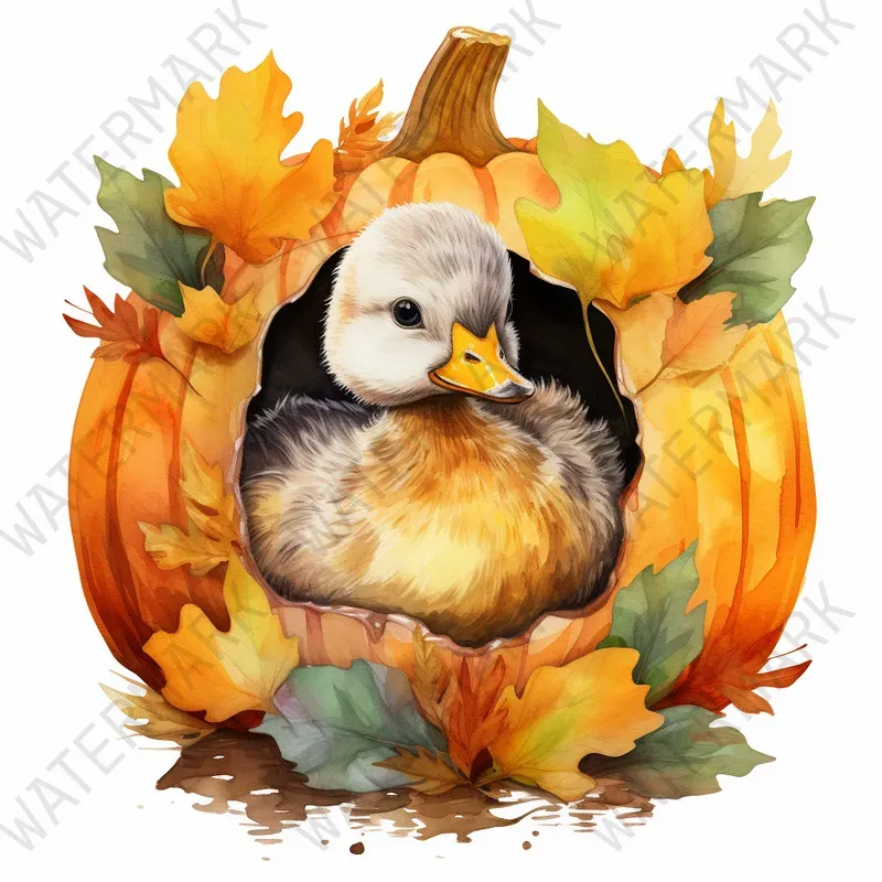 Cute Autumn Animals In Pumpkins Cliparts