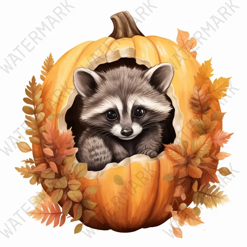 Cute Autumn Animals In Pumpkins Cliparts