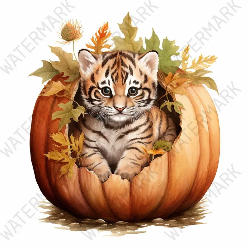 Cute Autumn Animals In Pumpkins Cliparts