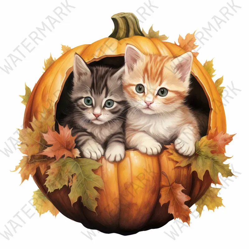 Cute Autumn Animals In Pumpkins Cliparts
