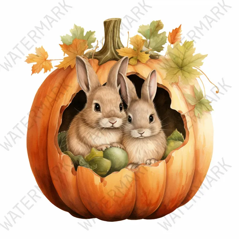 Cute Autumn Animals In Pumpkins Cliparts