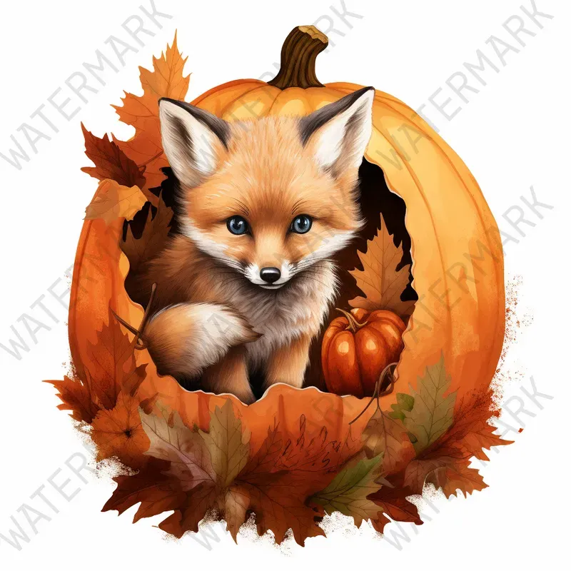 Cute Autumn Animals In Pumpkins Cliparts