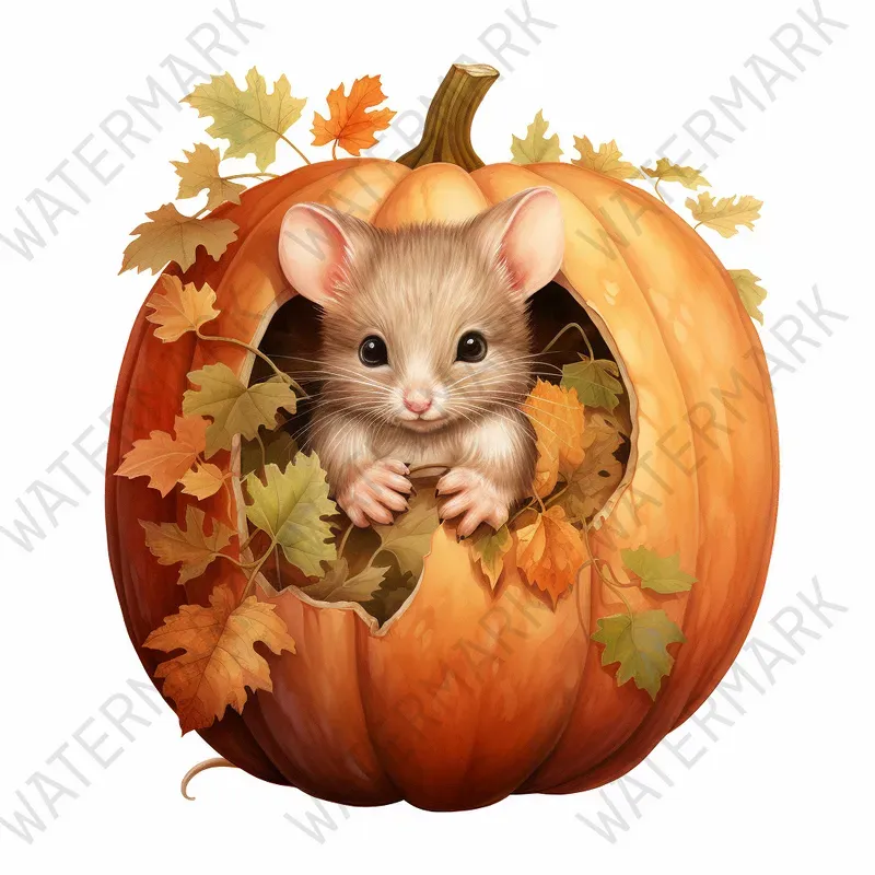 Cute Autumn Animals In Pumpkins Cliparts