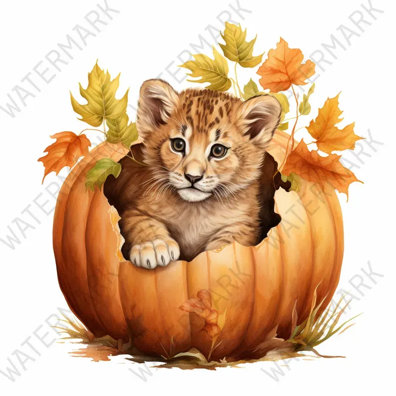 Cute Autumn Animals In Pumpkins Cliparts