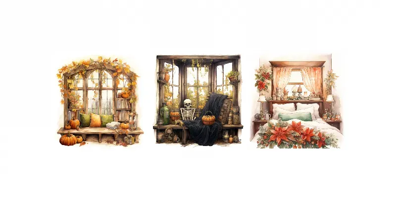 Watercolor Clipart Houses Rooms Seasons generated by undefined