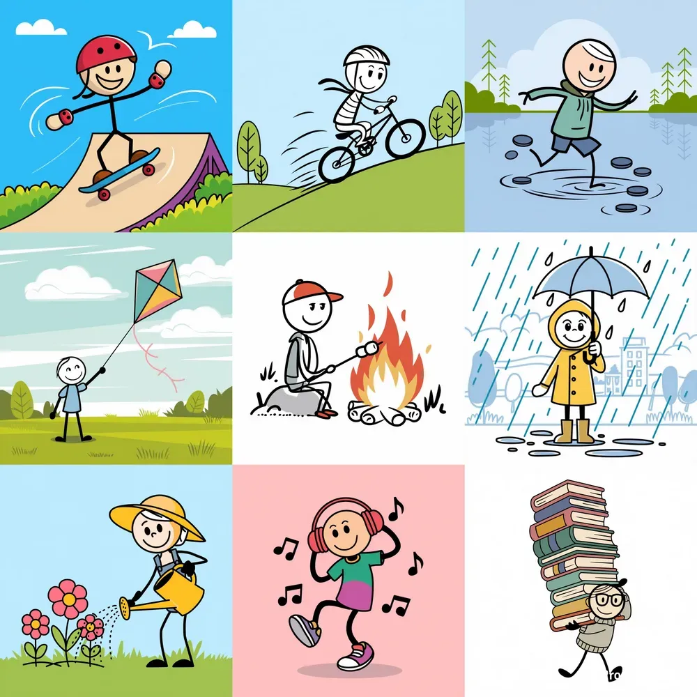 Cheerful Sticky Figure Cartoons