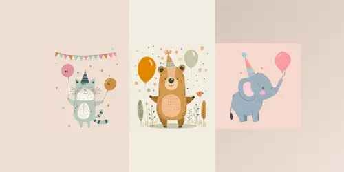 Nursery Animal Birthday Illustrations generated by midjourney