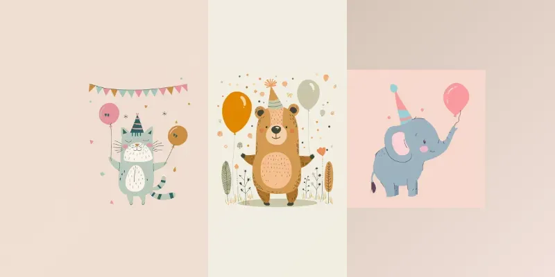 Nursery Animal Birthday Illustrations