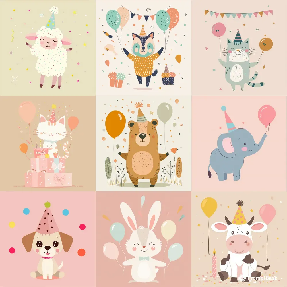 Nursery Animal Birthday Illustrations