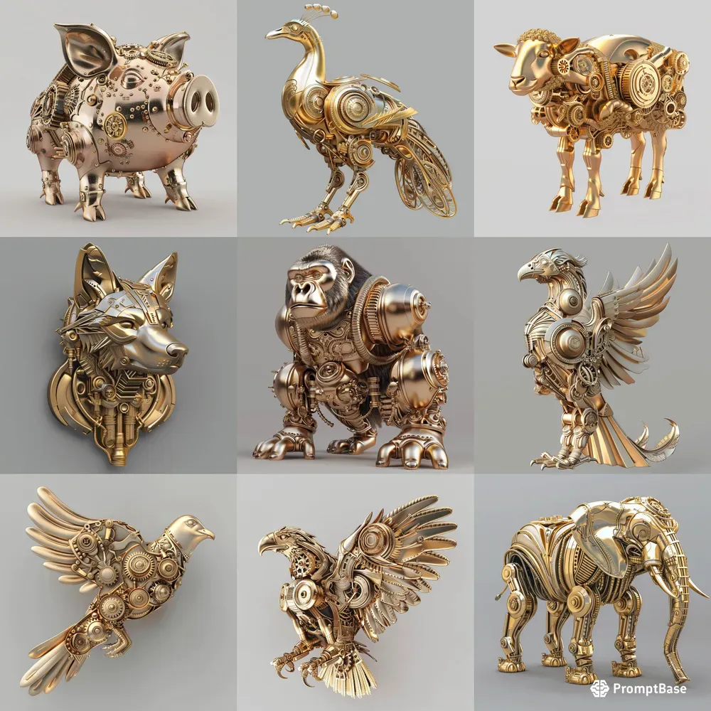 Gold Steampunk Birds And Animals Designs