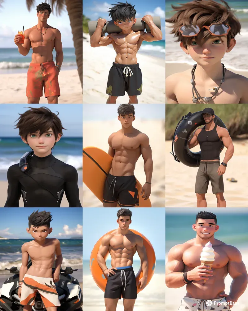 Anime Boys On The Beach 3D Portraits