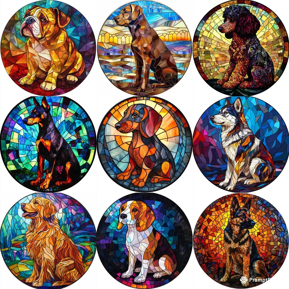 Stained Glass Menagerie Dogs