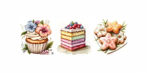 Dessert Illustrations Watercolor Style generated by midjourney