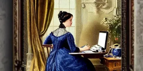 A Victorian English Lady Writing At Her Pc generated by promptbase