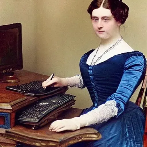 A Victorian English Lady Writing At Her Pc
